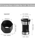 Heavy Duty C Nut Collet Adapter For CNC Router And Carving Machine ER Clamp Fits 12mm Alloy Steel Precision Tooling Accessory diagram with M15 screw nut and collet.