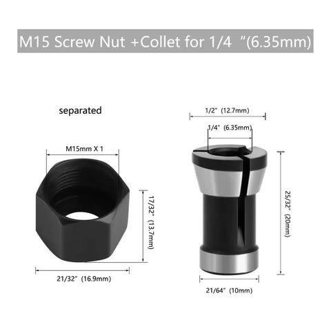 Heavy Duty C Nut Collet Adapter For CNC Router And Carving Machine ER Clamp Fits 12mm Alloy Steel Precision Tooling Accessory diagram with M15 screw nut and collet.