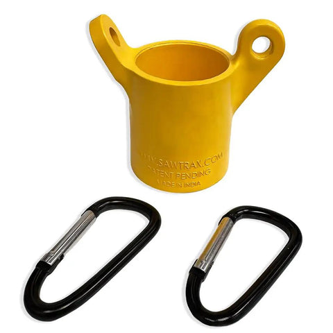 Keep Your Reach Tools Right At Hand With This Durable Wearable Holster Snaps Quickly Onto Belt Loops. Yellow ABS holster with two black carabiners.