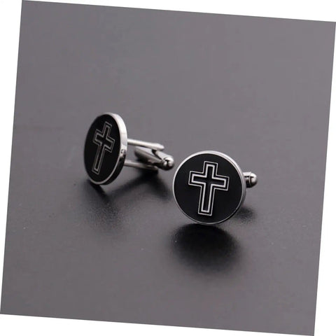 Cross Cufflinks For Men Black Titanium Steel Dress Shirt Fasteners Decorative Accessories That Give You A Sharp Boss Vibe For Business Or Wedding Occasions 1 Pair