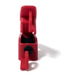 Front view of red lockout device from 12 Pack Circuit Breaker Lockout Tagout Kit For Standard Single And Double Toggle Breakers OSHA Compliant Loto