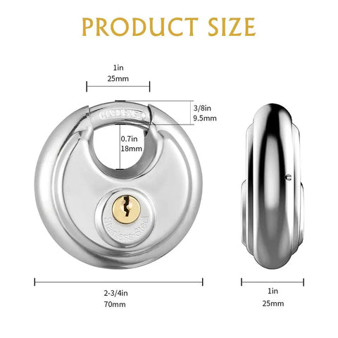 304 Stainless Steel Round Padlock Set Keyed Alike Disc Locks For Storage Units Garages And Trailers 12 Pack Beefy Built Weather Resistant with size dimensions
