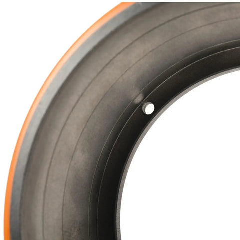 Close-up of Premium Drive Wheel for MT15 and PU replacement, showcasing six mounting holes and durable polyurethane material.