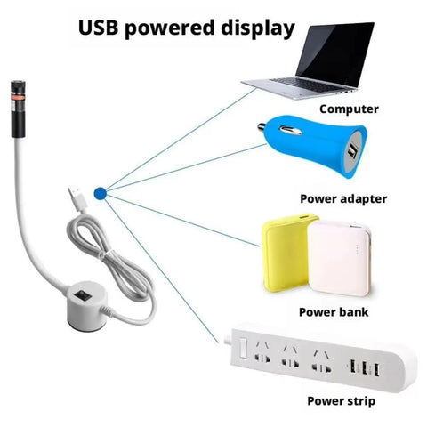 Plug And Play USB Laser Alignment Light With Slick Magnetic Mount For Sewing And Craft Cutting Delivering Crisp Red Cross Lines, connected to various power sources.