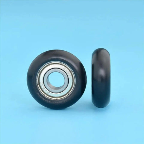 100 Piece Circular Arc Plastic Coated Bearings 688ZZ for doors windows and drawers shown at different angles.
