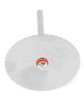 Close-up of a single stainless steel drill attachment disc for rotary tools, part of 10Pcs Stainless Steel Drill Attachment Discs For Rotary Tools Metal Cutting Saw Blades Set For Drills 32mm Cutting Discs For Fast Precise Wood And Metal Cutting DIY Friendly Handy Durable Stainless Steel Construction.