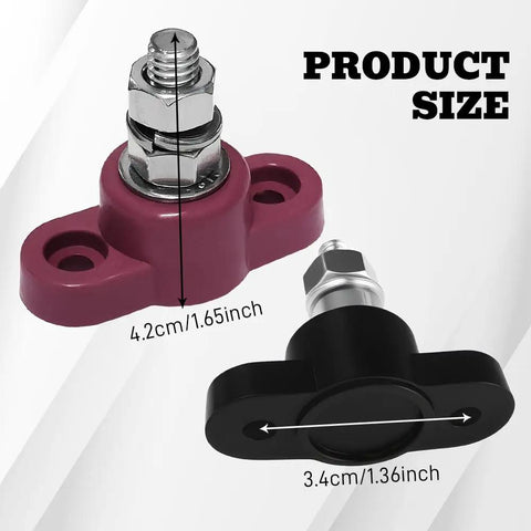 Dang Tough Single Stud Battery Junction Block For Cars And Boats Slick 12V Power And Ground Distribution Post with size details shown.