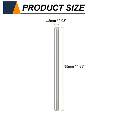 100 Piece M2 Dowel Pins M2 2mm X 35mm 304 Stainless Steel cylindrical rod showing dimensions of 2mm by 35mm