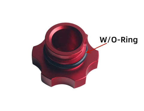 Red Aluminum Engine Oil Filler Cap Direct Replacement For GM Vehicles From 1992 Through 2018 with installed O-Ring seal