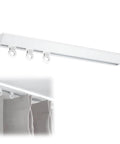 Ultra-Thin Ceiling Mount Curtain Track System For Privacy And Sliding Room Dividers In Living Room And Bedroom, Hidden Brackets Design, White Curtain Rail Set Extends 1.6ft To 19.7ft, Easy Install With Minimal Ceiling Profile