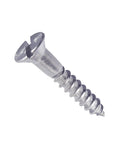 Badass Size 6 Flat Head Wood Screws Stainless Steel Slotted Drive Five Eighth Inch 2500 Count displayed at an angle.