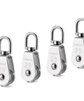 Stainless Steel Wire Rope Crane Pulley Block M25 With Swivel Hook Single Pulley Wheel For Lifting And Hoisting Heavy Duty Towing And Rigging Rust Resistant And Durable 360 Degree Rotation Set Of Four, four stainless steel pulleys