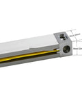 Dead Accurate Three Axis Digital Caliper Kit With Tough Die Cast Alloy Shell showing linear encoder scales and dimensions.