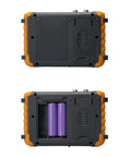 Back panel view of Five Inch CCTV Tester Monitor For Analog Cameras, showing battery compartment open and closed.