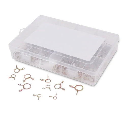 Heavy Duty Fuel Line Hose Clamp Kit 250 Pieces With 10 Sizes From 5mm To 14mm Iron Zinc Plated Clips in Storage Case