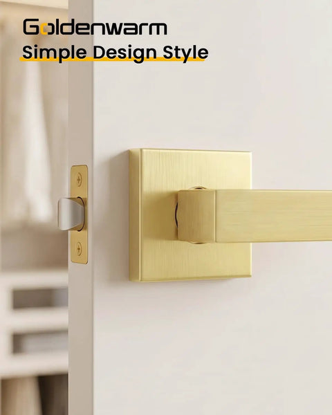 Brushed Gold Passage Door Handles 2 Pack For Interior Doors Keyless Non Locking Lever Set For Hallways And Closets on white door