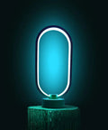 Ellipse Shaped Wooden Table Lamp With RGB Color Changing Light Featuring 16 Color Modes Handmade Beech Night Light glowing blue