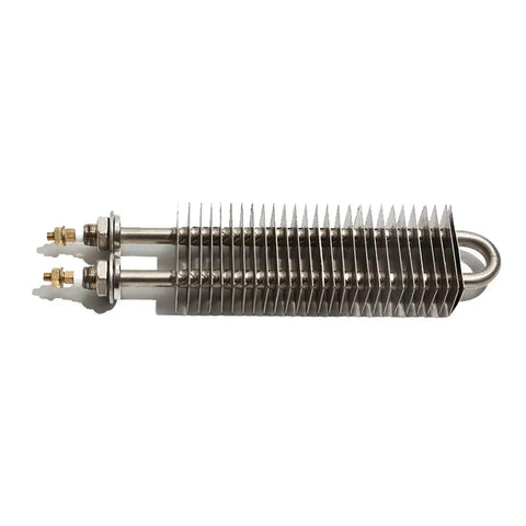 230V Square Finned Hot Air Heater With M16 Stainless Thread And 70x35mm Compact Design For Ovens And Electric Stoves showing metal fins and connectors.