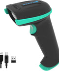 Versatile Wireless And USB 2.0 1D Laser Barcode Scanner With Battery Level Indicator And All Day Battery Life 328 Feet Transmission Range Rechargeable 2.4Ghz Wireless Plus Wired Handheld Barcode Reader Blue with USB cables