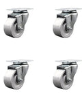 Beefy Semi Steel Cast Iron Swivel Top Plate Caster Set Of Four With Three Inch Silver Wheels 1200 Lb Total Capacity Smooth 360 Degree Swivel