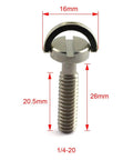 Two Pack One Quarter Twenty D Ring Stainless Steel Camera Fixing Screws For Tripod And Monopod Quick Release Plates 26mm Shaft Mounting Screws Durable Rust Resistant Hardware For Secure Camera Setup shown from side with measurements