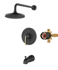 Black Shower Faucet Set With Tub Spout No Fuss Dual Function Trim Kit 8 Inch Rain Shower Head Wall Mounted System Components