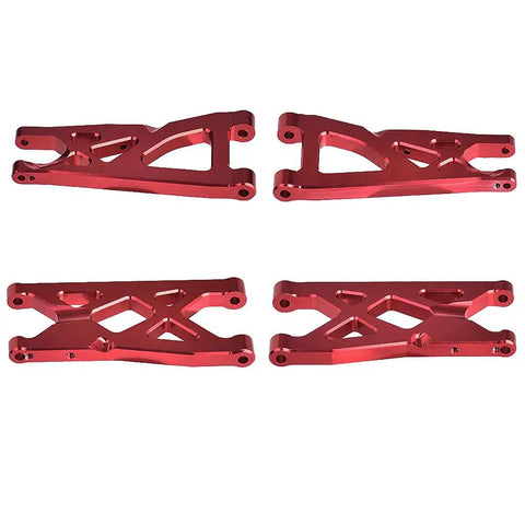Beefed Up Aluminum Front And Rear Suspension Arms Set For 1 By 10 Scale RC Trucks Including Arrma Granite 4X4 Senton 4X4 Blx 4X4 Bigrock Vorteks Replacement AR330443 AR330516, red anodized, top view