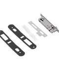 Heavy Duty Outdoor Door Lock With Sleek Keypad And Spare Key, Built Tough Battery Free Aluminum Alloy Gate Lock For Courtyard Entry, Matte Black Finish components including metal latch and strike plates.