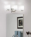 22 Inch 3 Light Modern Bathroom Vanity Light With Etched White Glass Shades In Brushed Nickel Finish ETL Listed