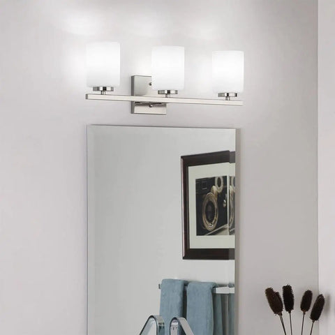 22 Inch 3 Light Modern Bathroom Vanity Light With Etched White Glass Shades In Brushed Nickel Finish ETL Listed