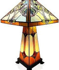 Cool Vintage Tiffany Figure Flower Table Lamp With Alloy Base And Stained Glass Shade 18 Inch Diagonal 22.4 Inch Overall Height