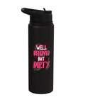 Women’s Water Bottle For Mud Run Stainless Steel Double Wall Insulated Leak Proof BPA Free Dishwasher Safe black with text.