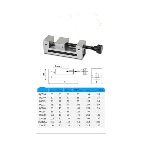Boss Grade Precision Vise Fixture With Quick Adjust Jaw For Stone Drilling Milling And Grinding Straight Corner Clamp Flat Pliers Style Build Fits Multiple Inch Sizes For Fast Job Changeovers In Hardware Stores And Shops, silver metal vise with dimension chart