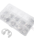All In One Stainless Steel Retaining Ring Kit 1.5 To 15 Mm E Shaped Circlip Set With Pliers Heavy Duty Corrosion And Oil Resistant Metal Clips Assortment For Multiple Models And Quick Easy Install in storage case