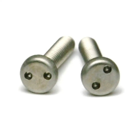Top Shelf 18-8 Stainless Steel Spanner Snake Eye Tamper Proof Pan Head Machine Screws close-up view, showcasing snake eye drive.