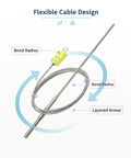 2-Pack Type K Thermocouple Probe With Flexible Sensor For High Temperature Measurements Go-To Tool For Serious Heat Minus 40 To 1100 Fahrenheit 0.06 Inch Diameter 40 Inch Cable Plus Minus 0.05 Percent Accuracy Durable Replacement For Industrial Ovens, showing flexible cable design and bend radius.