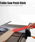 Durable Heavy Duty Table Saw Push Stick And Ergonomic Woodworking Safety Block keeping hands away from spinning blades.