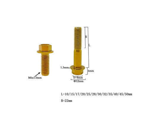 Titanium Flange Hex Head Bolts M6x1.0x65mm Ti Flanged Bolt Gold Finish 6AL4V Aerospace Grade 5 Titanium Screw For Motorcycle And Car Mods Pack Of 5 With PVD Coating
