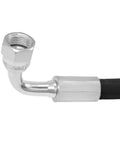 Close-up of steel-reinforced hydraulic hose fitting, part of Front Loader Hydraulic Hose Kit For Boom And Bucket Cylinders.
