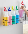 Wall Mount Spray Bottle Rack For Up To Five 32 Oz Bottles, Tough As Nails Heavy Duty Steel Holder For Cleaning, installed view