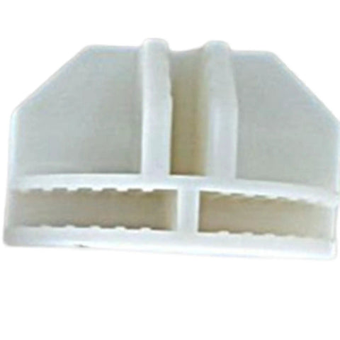 Close-up of a white semi-circle connector from 20 Piece Closet Clasp Buckle Clip Connectors For Wire Shelves And Cube Storage White Semi Circle Replacement Parts Kit With 3 Shapes And 2 Colors For Easy Do It Yourself Repair And Modular Organization.