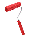 Heavy Duty Texture Paint Roller With Ultra Soft Rubber Face For Killer Wall Art And Badass Accent Panels Ideal For Easy DIY Home Upgrades And Hella Thick Paint Application, 7x12 inch, red roller with textured surface.