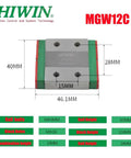 MGW12 Series Linear Guide Block For CNC Machines, 3D Printers, And Automation With Rock Solid Heavy Duty Performance, Wide Block Design, Gothic Arch Contact, Ball Retainer, High Rigidity Rail Bearings For Precision Motion Control. MGW12C linear guide block, 46.1mm wide, 40mm high, M3 and M4 mounting holes.