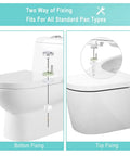 Two fixing methods for Universal Soft Close Slow Close Toilet Seat, showing bottom and top installation for modern bathrooms.