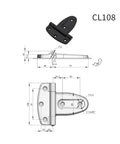 Technical drawing of Sturdy T Shaped Plastic Light Duty Shed Hinge For Doors Cabinets And Barn Gates with measurements