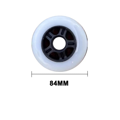 Close-up of Dope Inline Skate Wheels 84mm 85A 8 Pack With Bearings For Indoor Outdoor Use Durable PU Replacement Roller