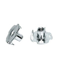 Built Like A Tank 4 Prong Steel T Nuts 100 Pack Featuring 10-32 Threads And 5/16 Inch Length, showing rust proof zinc coated t nuts.
