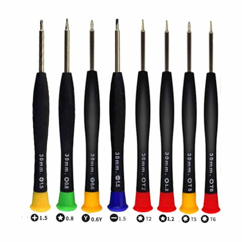 18 In 1 Phone Screen Repair Kit With Suction Cup Pliers And Precision Screwdriver Set For iPhone iPad And Other Smooth Surface LCD Openers For Mobile Devices Tablets And Other Smooth Surface Repairs, showing an array of precision screwdrivers with colored handles.
