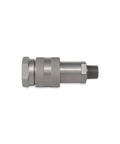 Heavy-Duty Three Eighths Inch Hydraulic Quick Connect Coupler Set For Ten Thousand PSI Systems, Three Eighths Inch NPT Thread, Screw-To-Connect, Steel With Zinc-Plated Finish For Corrosion Resistance And Secure Engagement On Pumps And Cylinders. side view