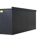 Heavy Duty Steel Workshop Workbench And Storage Cabinet Featuring Locking Drawers With Non Slip Liners Plus Two Secure Side Compartments side view of black workshop cabinet